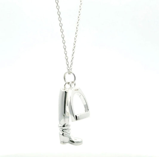 Large Stirrup & Boot Recycled Sterling Silver Necklace - Cotswold Jewellery