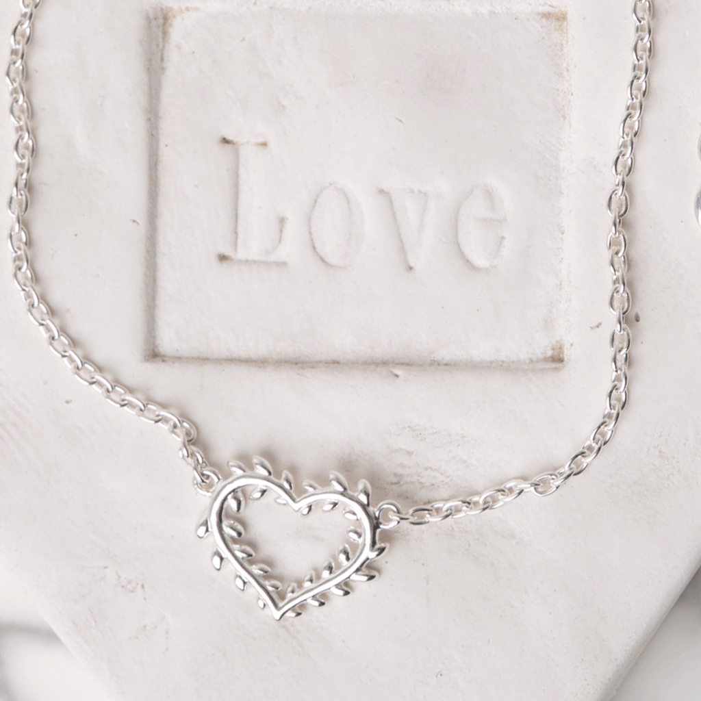 Leafed Heart Sterling Silver Necklace - Cotswold Jewellery