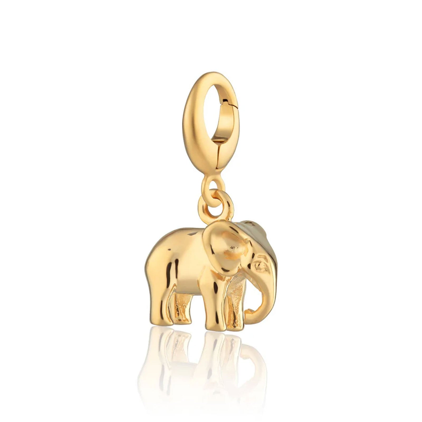 Gold elephant pendant on a white background
