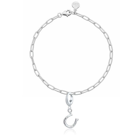 Silver chain bracelet with a hook clasp on a white background