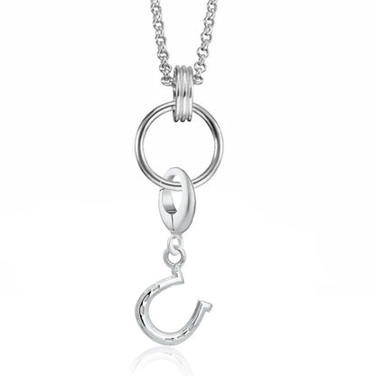 Silver necklace with a horseshoe pendant on a white background