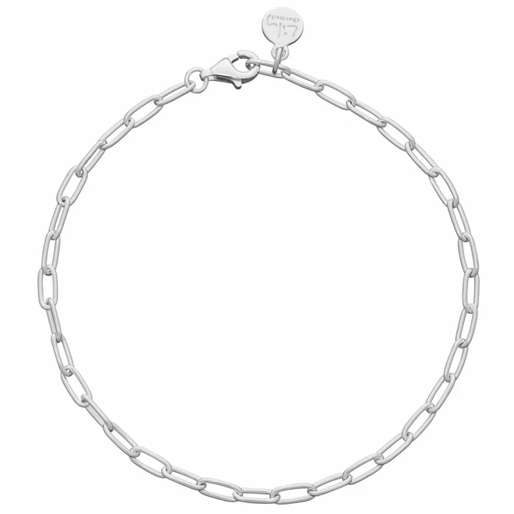 Silver chain bracelet on a white background