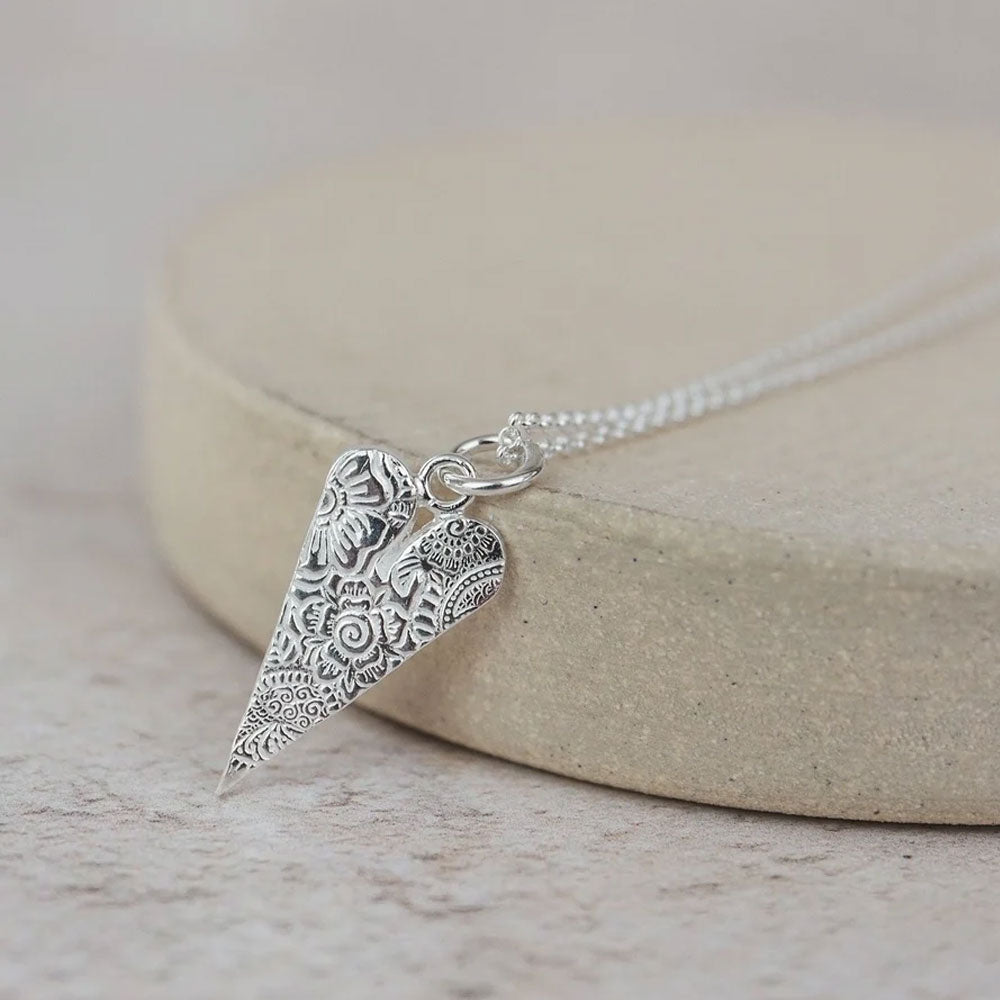 Long Heart Sterling Silver Necklace - Cotswold Jewellery