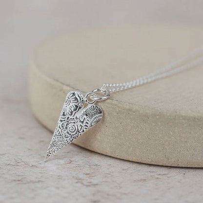 Long Heart Sterling Silver Necklace - Cotswold Jewellery