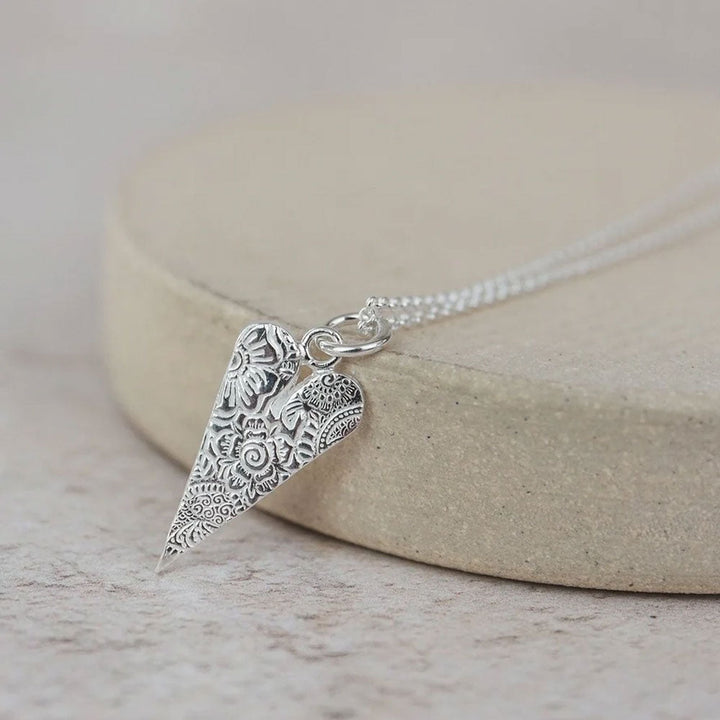Long Heart Sterling Silver Necklace - Cotswold Jewellery