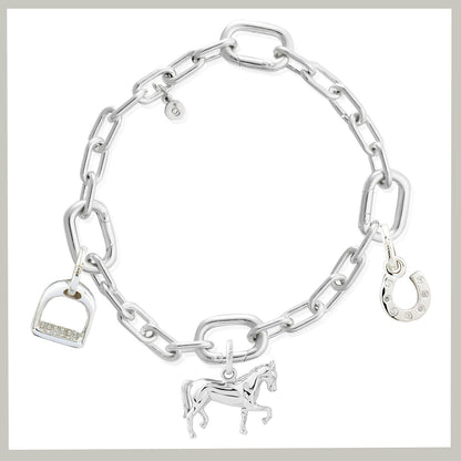 luxury equestrian charm bracelet on white background