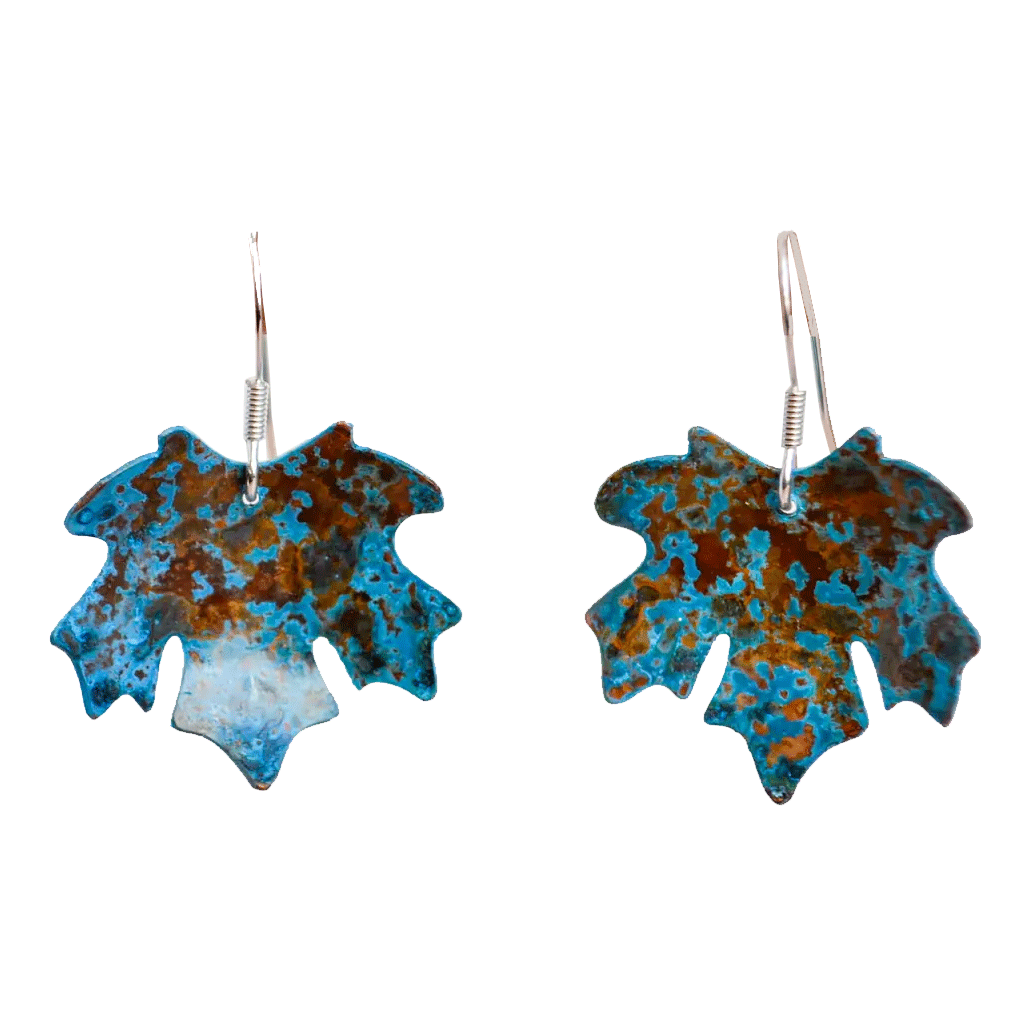 Maple Leaf Copper Blue Earrings - Cotswold Jewellery