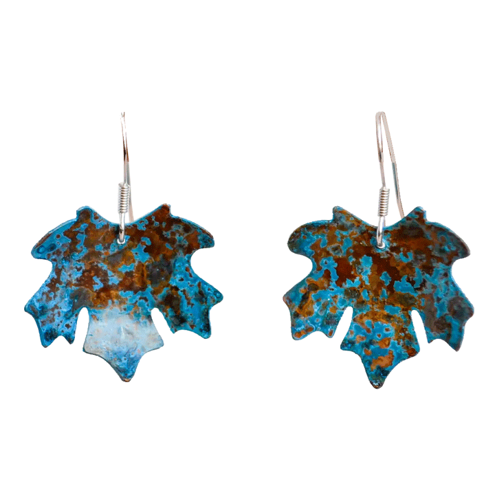 Maple Leaf Copper Blue Earrings - Cotswold Jewellery