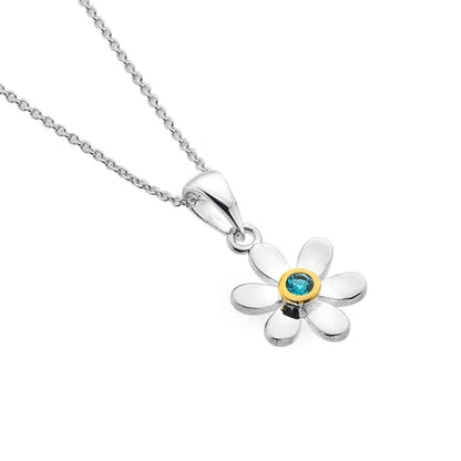 MARCH Birthstone Blue Topaz Daisy Sterling Silver Necklace - Cotswold Jewellery
