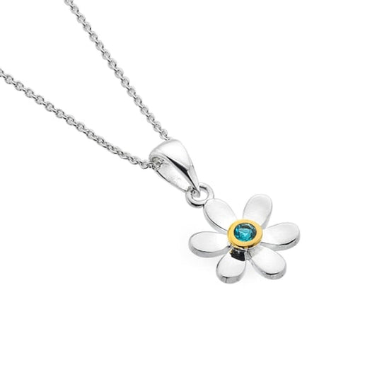 MARCH Birthstone Blue Topaz Daisy Sterling Silver Necklace - Cotswold Jewellery