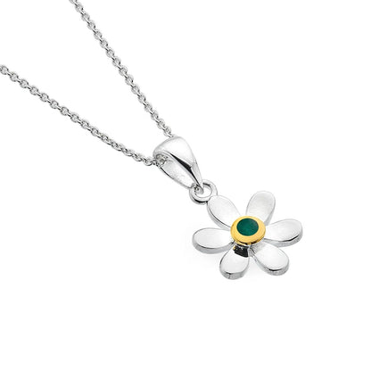 MAY Birthstone Emerald Daisy Sterling Silver Necklace - Cotswold Jewellery