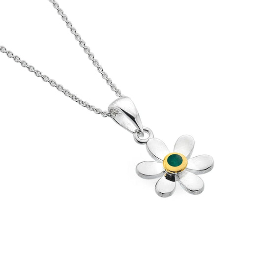 MAY Birthstone Emerald Daisy Sterling Silver Necklace - Cotswold Jewellery
