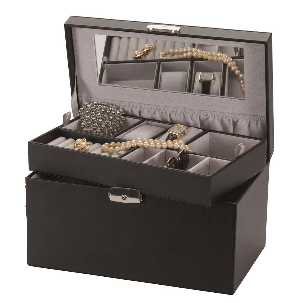Mele Lockable Black Bonded Leather Jewellery Box - Cotswold Jewellery