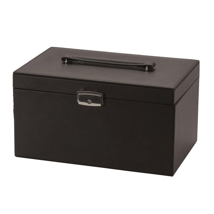 Mele Lockable Black Bonded Leather Jewellery Box - Cotswold Jewellery