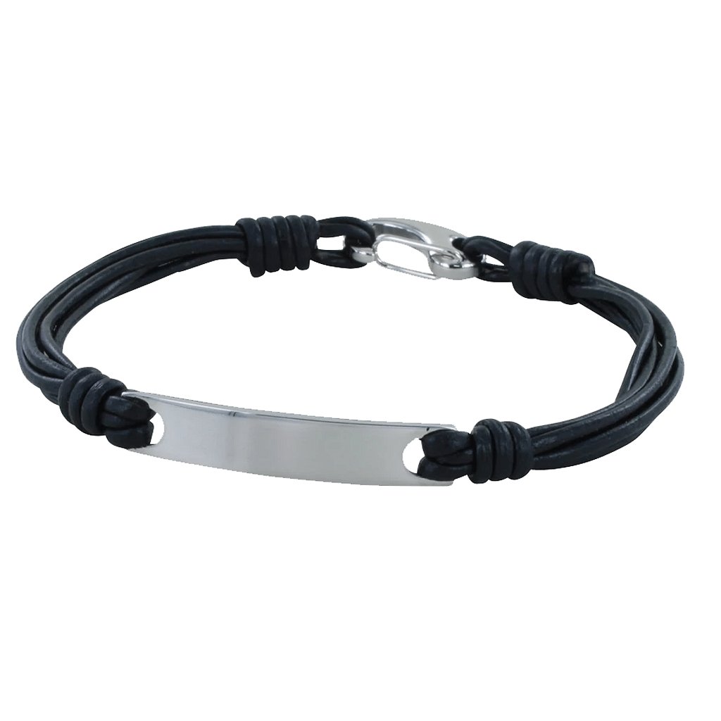 Men's Black Leather ID Bracelet - Cotswold Jewellery