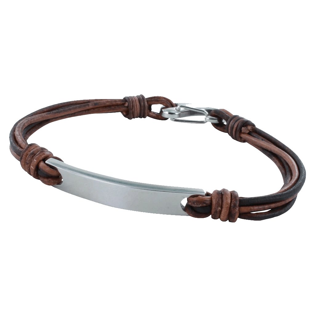 Men's Leather ID Bracelet Brown - Cotswold Jewellery