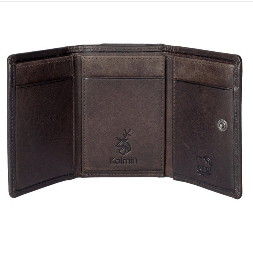 Men's Tri Fold Brown Leather Wallet RFID - Cotswold Jewellery