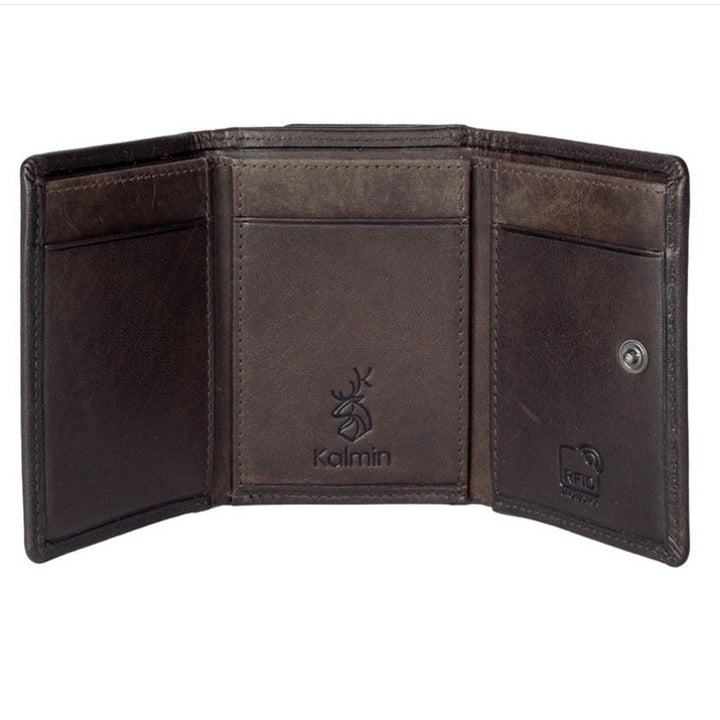 Men's Tri Fold Brown Leather Wallet RFID - Cotswold Jewellery
