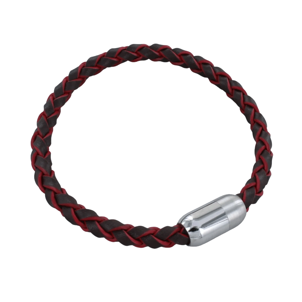 Men's Two Tone Red Plaited Leather Clasp Bracelet - Cotswold Jewellery