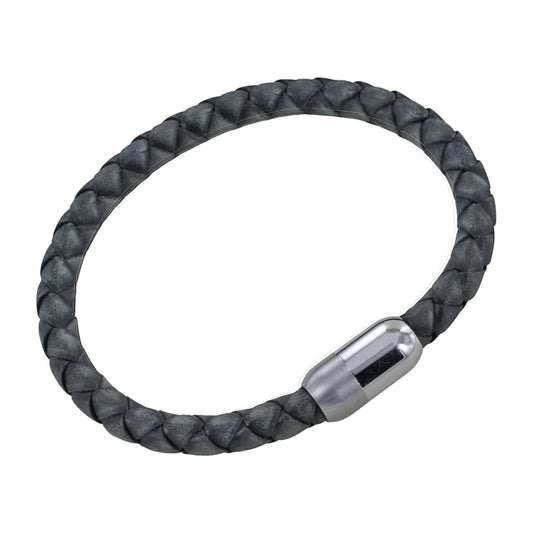 Men's Vintage Black Leather Bracelet - Cotswold Jewellery