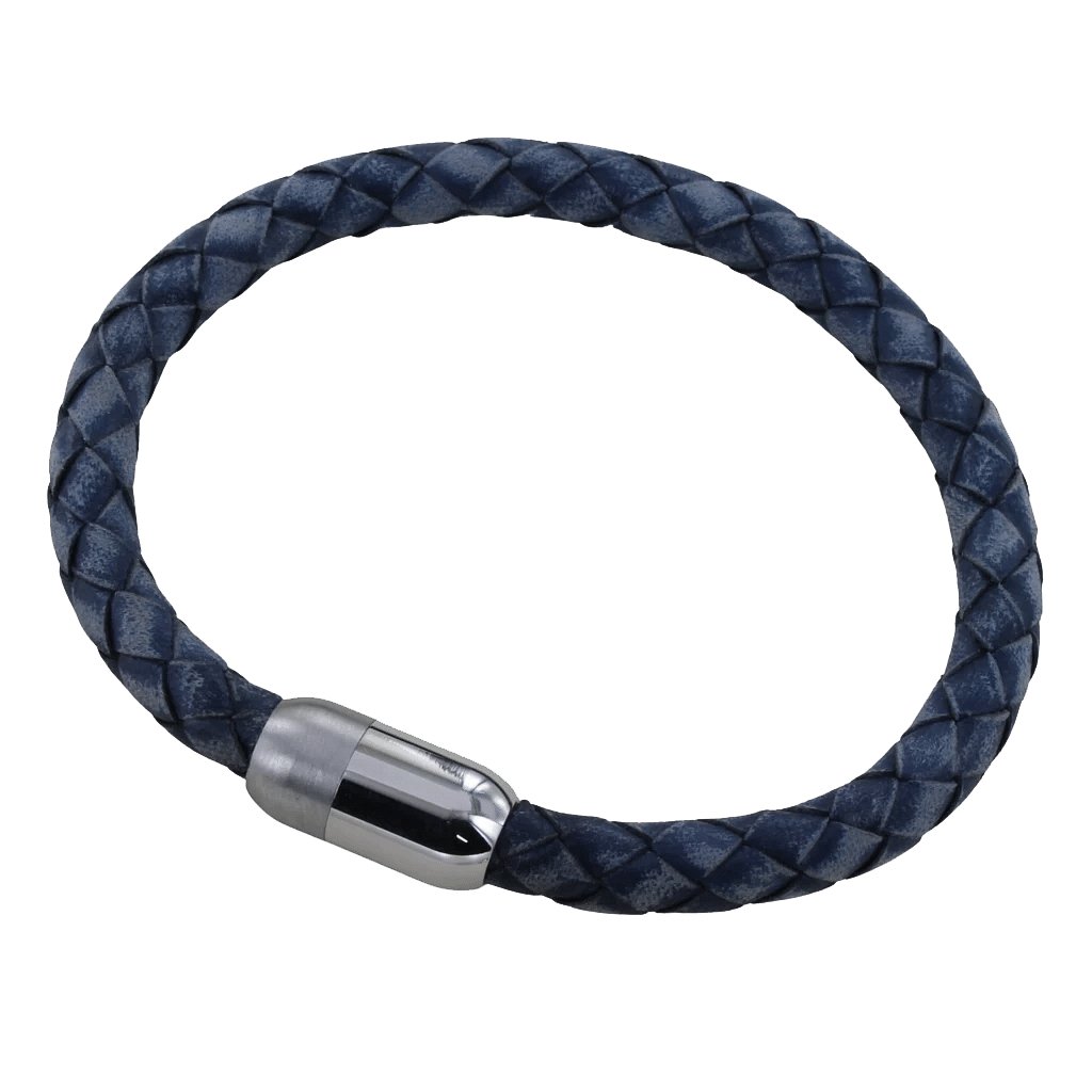 Men's Vintage Blue Leather Bracelet - Cotswold Jewellery