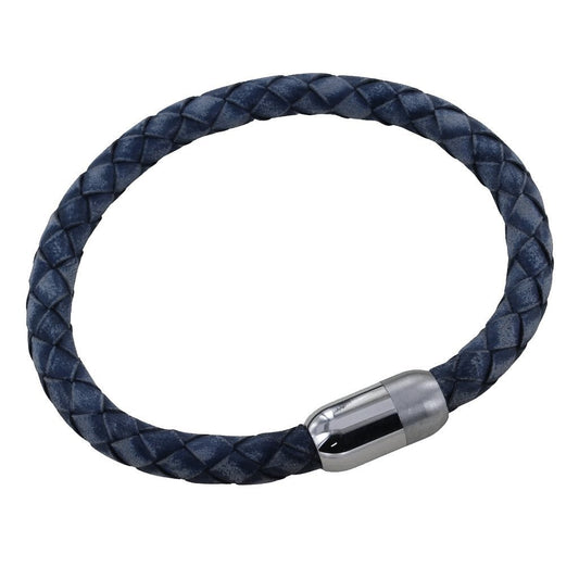Men's Vintage Blue Leather Bracelet - Cotswold Jewellery