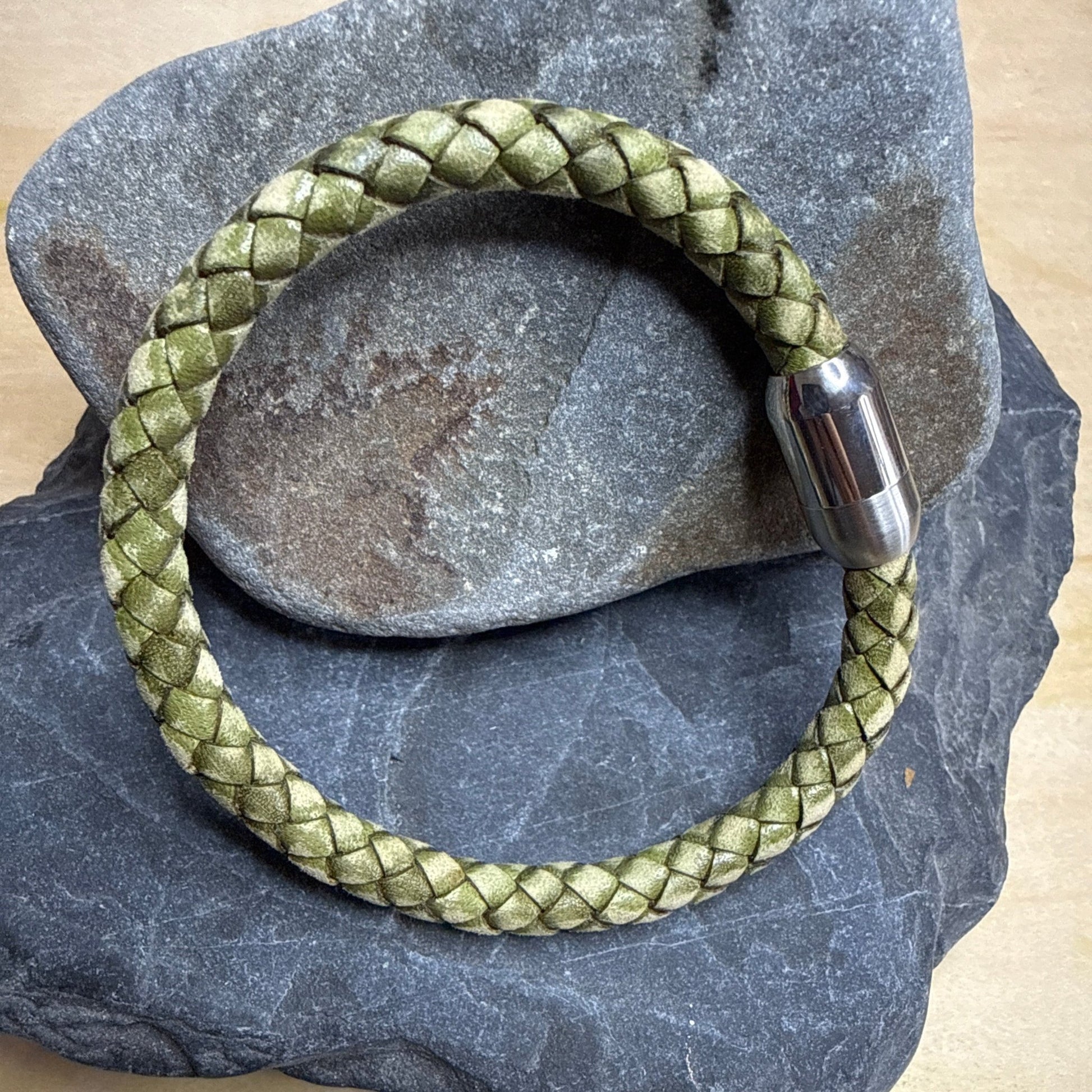 Men's Vintage Green Leather Bracelet - Cotswold Jewellery