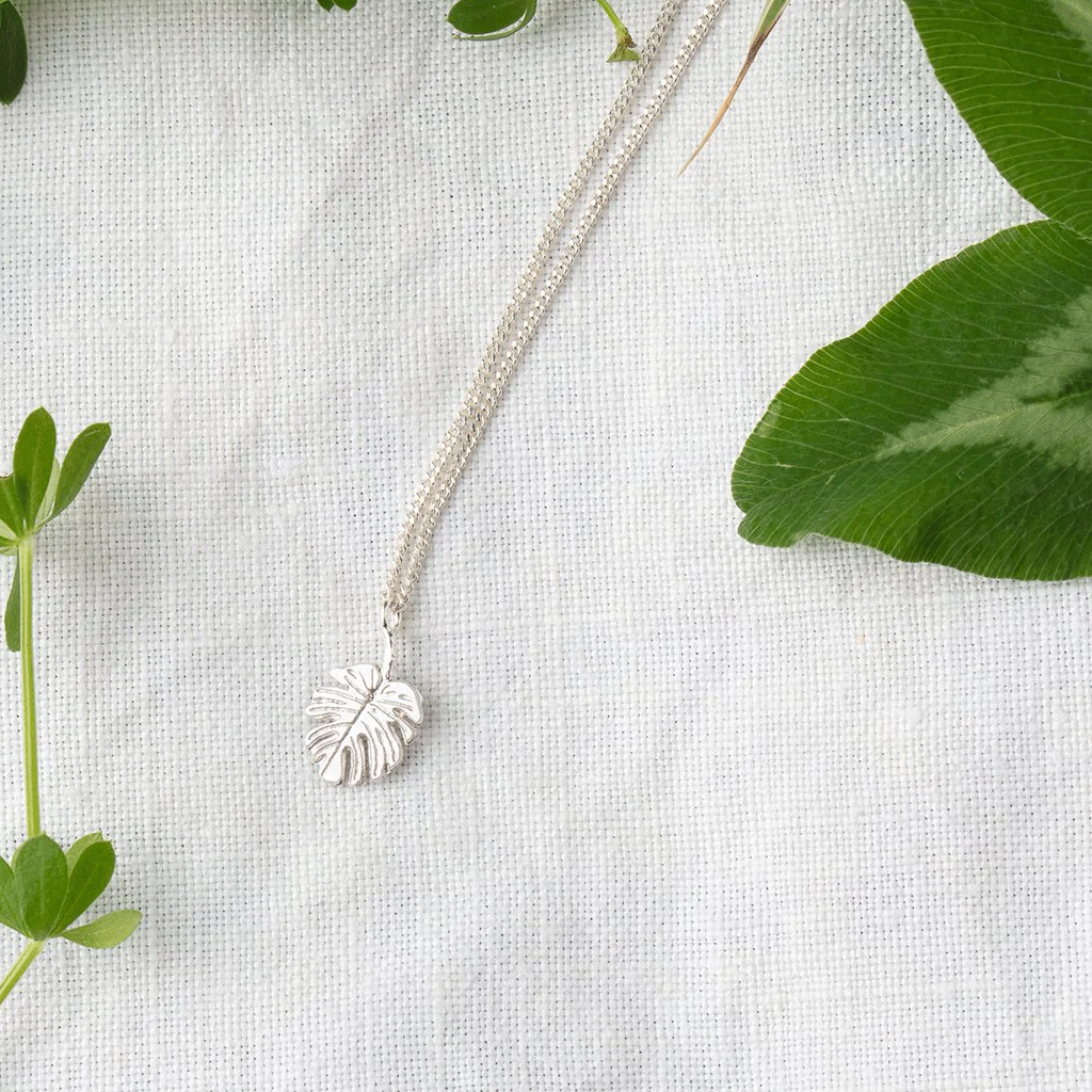 Mini Monstera Leaf Sterling Silver Necklace - Cotswold Jewellery