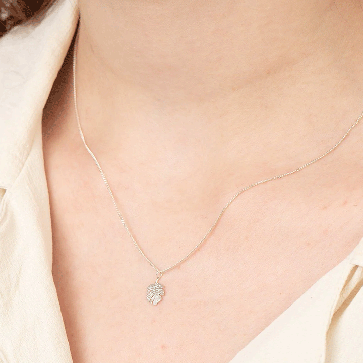 Mini Monstera Leaf Sterling Silver Necklace - Cotswold Jewellery