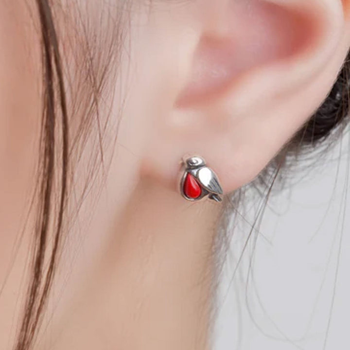 Mini Robin Sterling Silver Earrings - Cotswold Jewellery