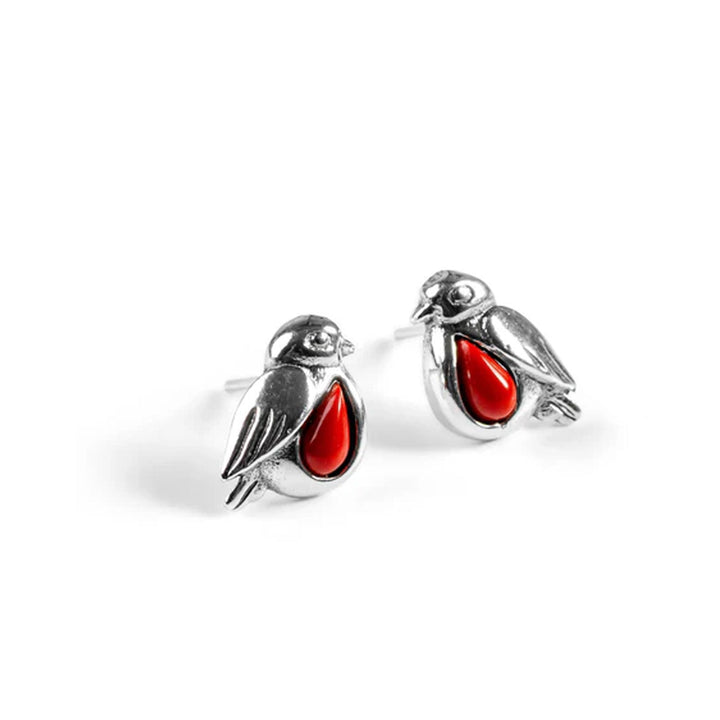 Mini Robin Sterling Silver Earrings - Cotswold Jewellery
