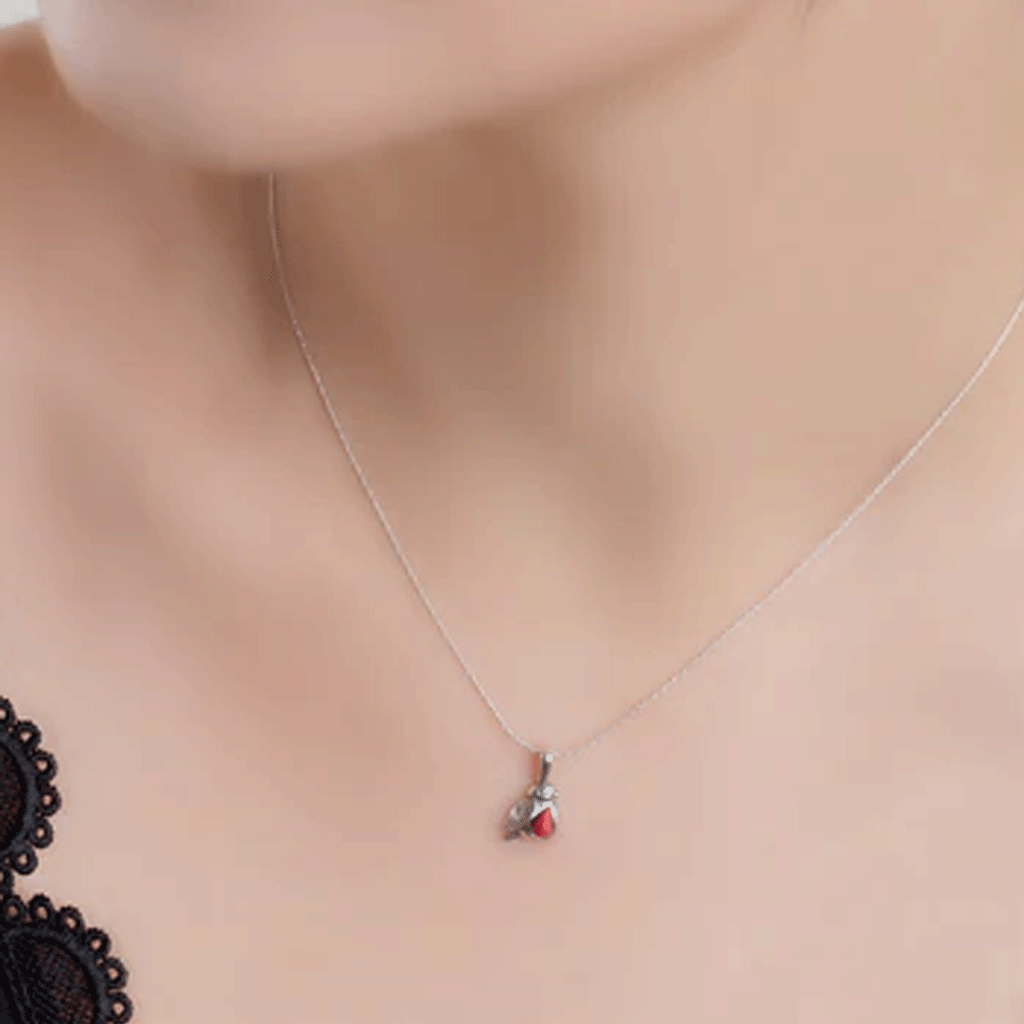 Mini Robin Sterling Silver & Coral Necklace