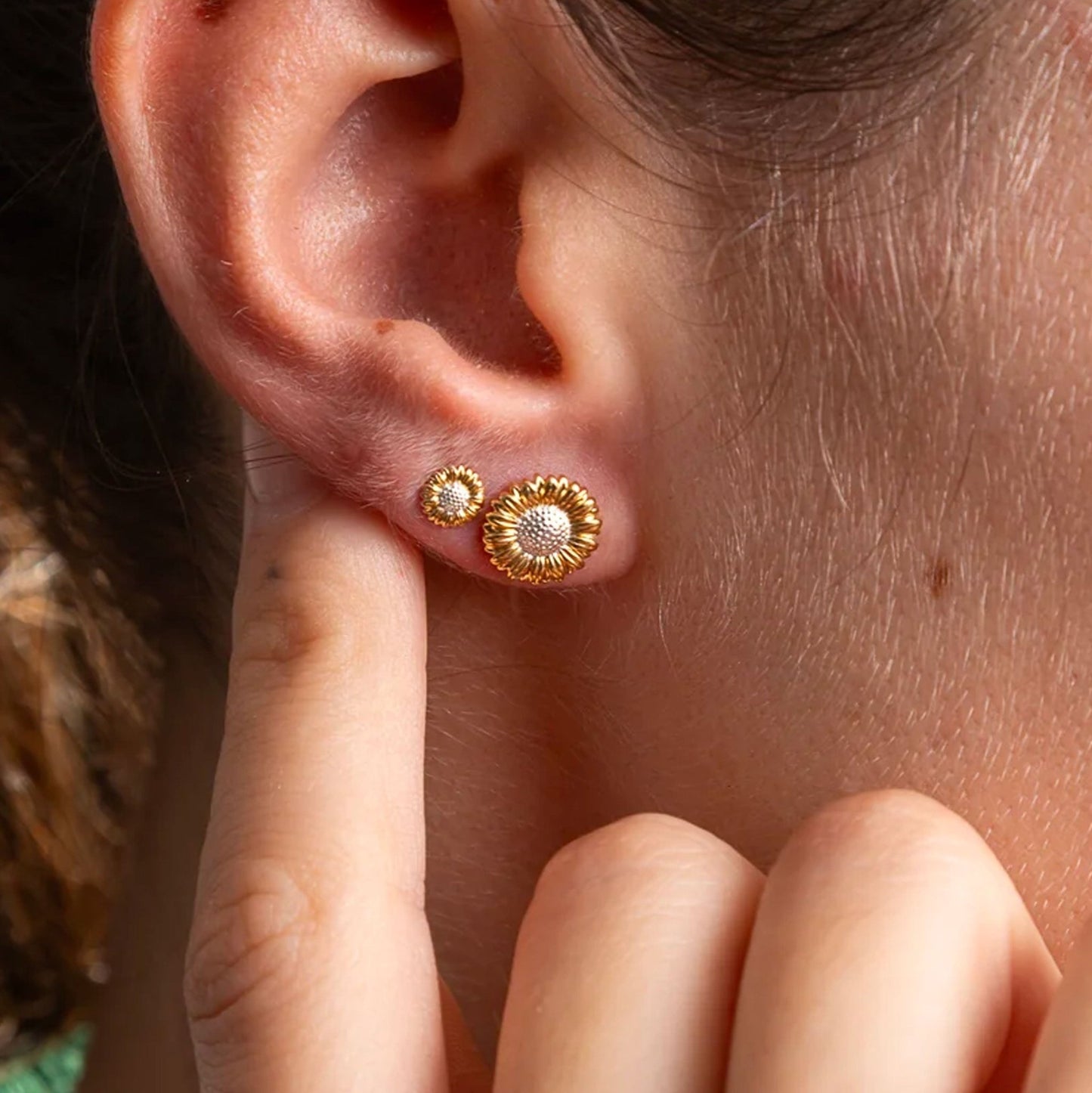 Mini Sunflower Stud Recycled Sterling Silver Earrings - Cotswold Jewellery