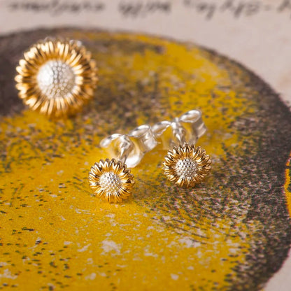 Mini Sunflower Stud Recycled Sterling Silver Earrings - Cotswold Jewellery