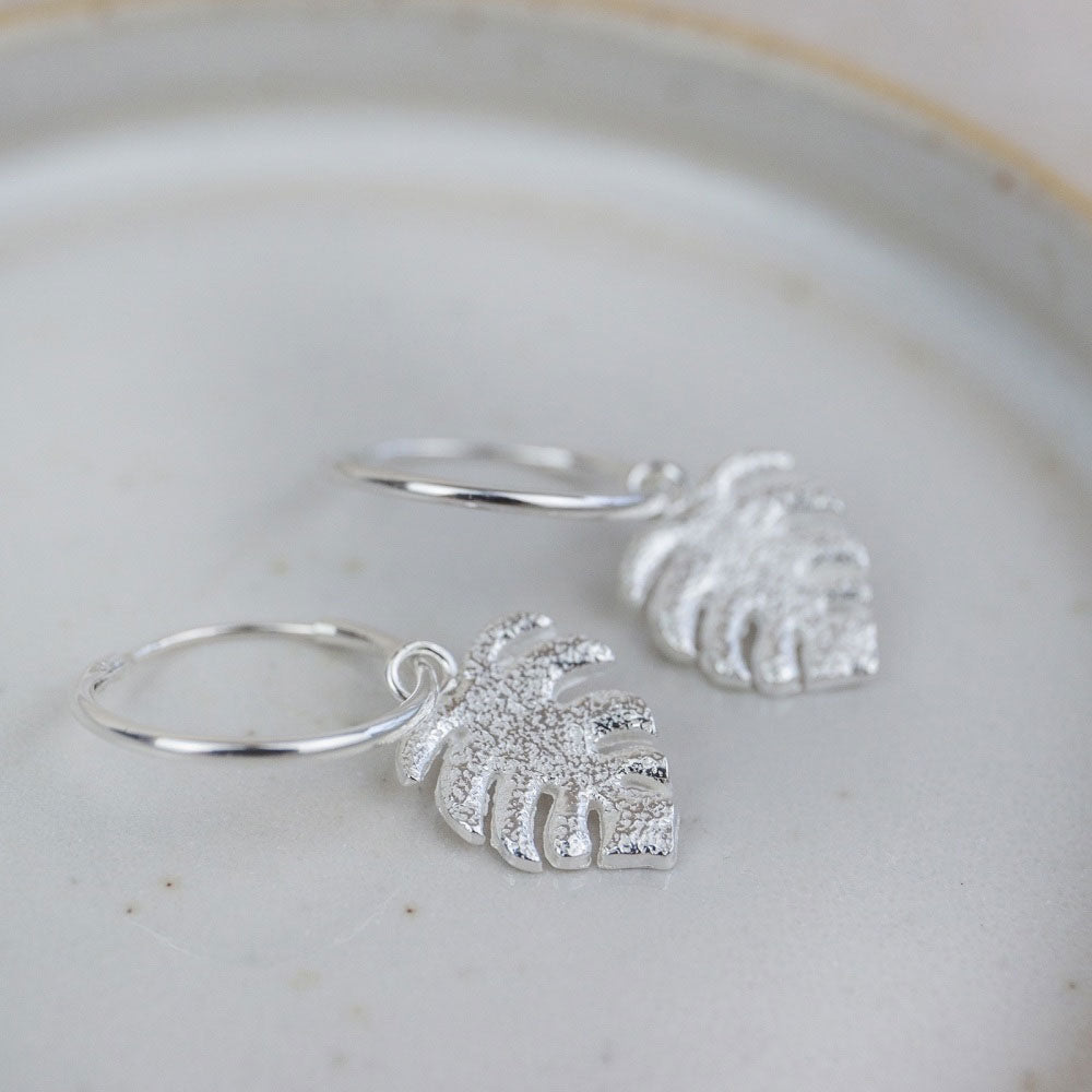 Monstera Hoop Charm Earrings