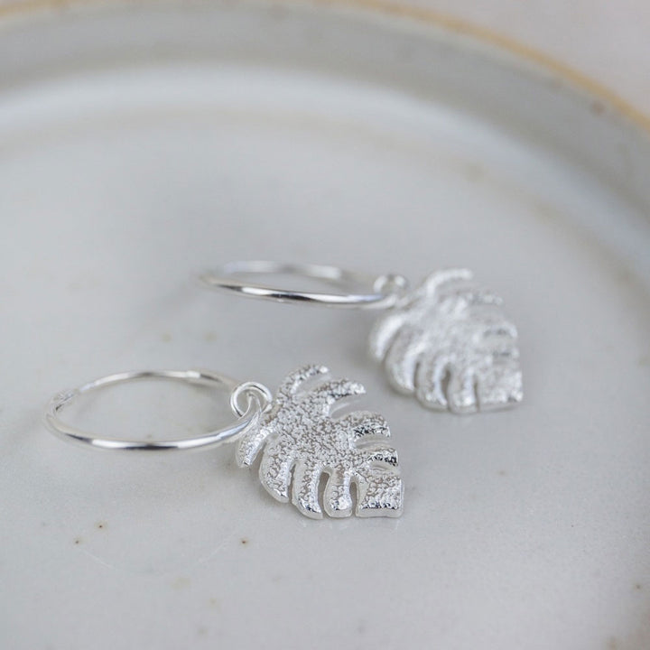 Monstera Hoop Charm Earrings