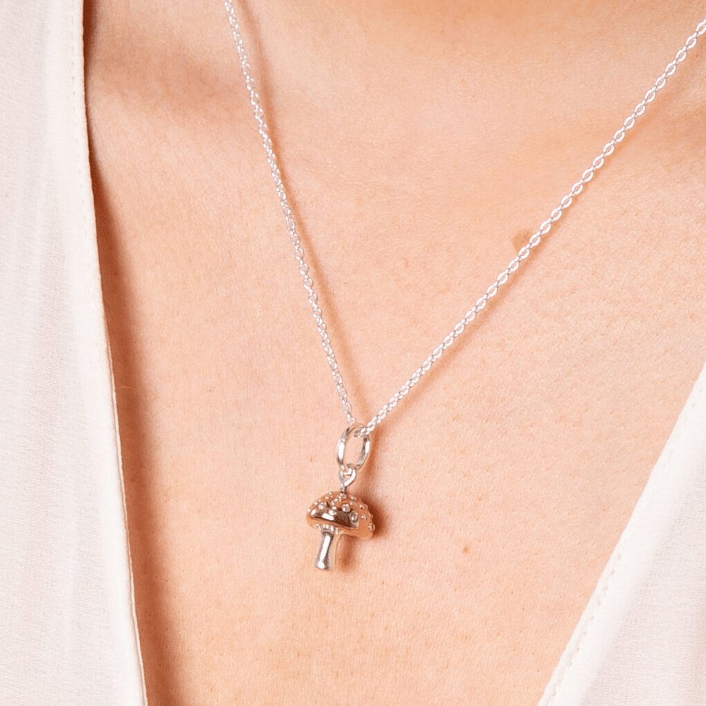 Mushroom Recycled Sterling Silver Necklace - Cotswold Jewellery