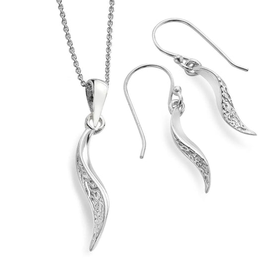 Ocean Wave Sterling Silver Necklace and Earrings Set