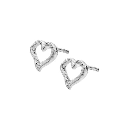 Delicate Outline Heart Stud Sterling Silver Earrings