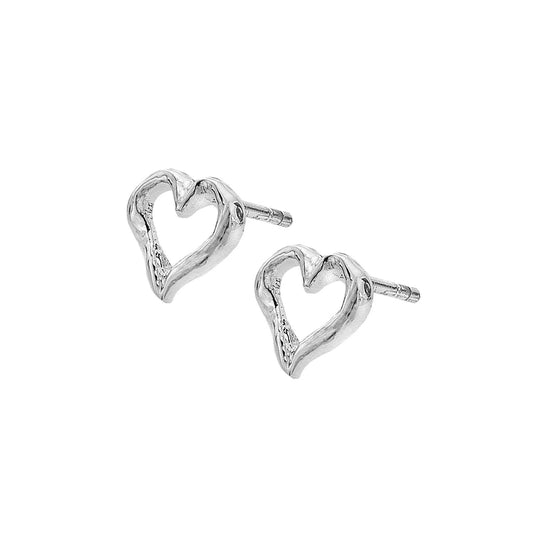 Delicate Outline Heart Stud Sterling Silver Earrings