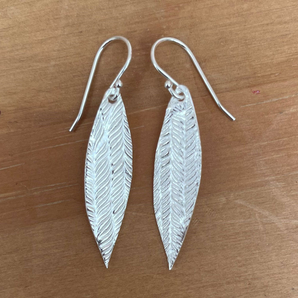Palm Leaf Sterling Silver Drop Earrings - Cotswold Jewellery