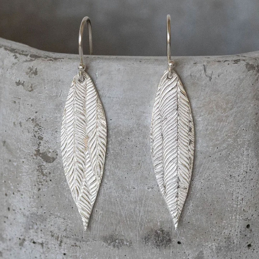 Palm Leaf Sterling Silver Drop Earrings - Cotswold Jewellery
