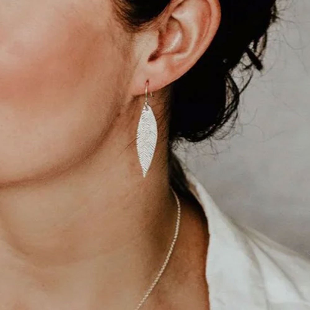 Palm Leaf Sterling Silver Drop Earrings - Cotswold Jewellery