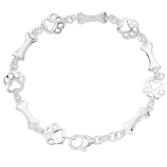Paw Print and Bone Sterling Silver Bracelet - Cotswold Jewellery