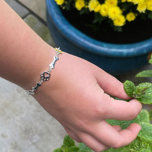 Paw Print and Bone Sterling Silver Bracelet - Cotswold Jewellery