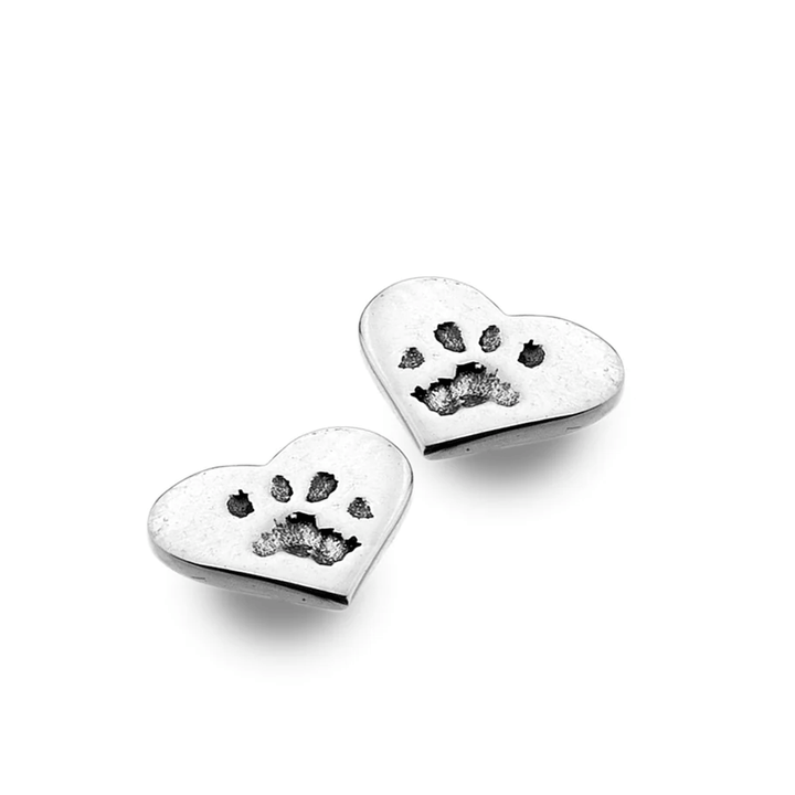 Paw Print Heart Stud Sterling Silver Earrings - Cotswold Jewellery