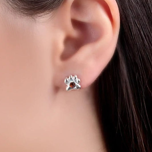 Paw Print Sterling Silver & Amber Earrings - Cotswold Jewellery