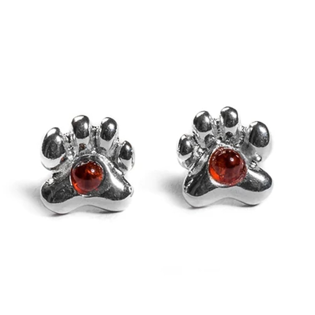 Paw Print Sterling Silver & Amber Earrings - Cotswold Jewellery