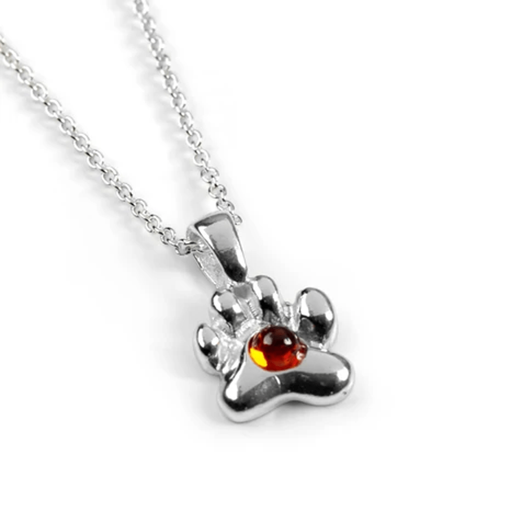 Paw Print Sterling Silver & Amber Necklace - Cotswold Jewellery