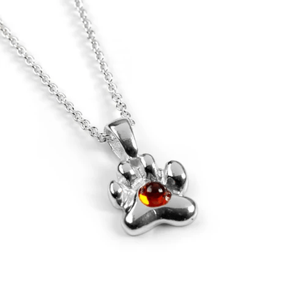 Paw Print Sterling Silver & Amber Necklace - Cotswold Jewellery